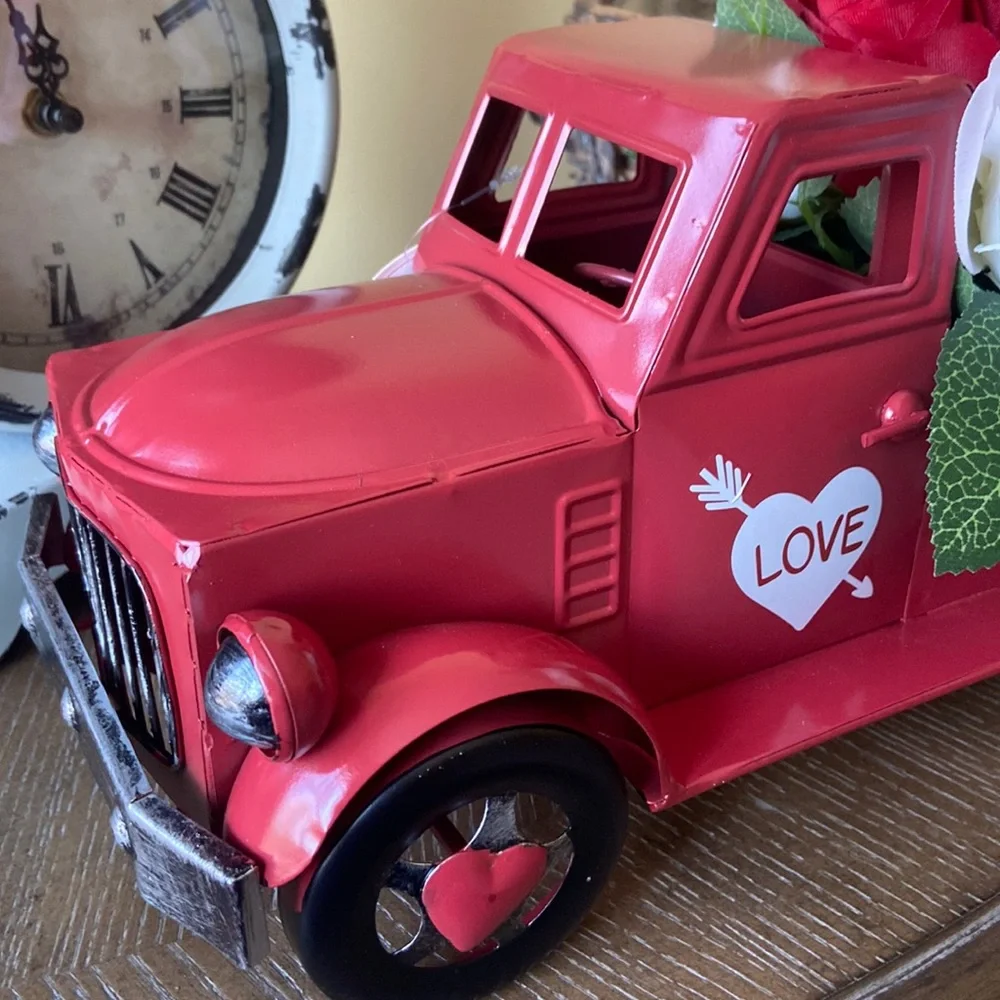 Valentine’s Day Farmhouse Rustic Vintage Farm Red Pick Up Truck Centerpiece - Picture 4 of 9